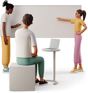 Team of four people discussing team project